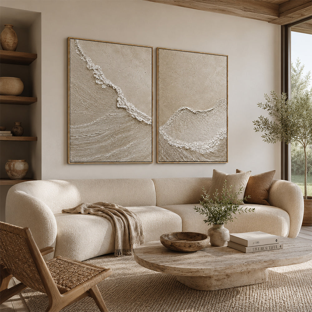 Wabi Sabi Art – Textured Ocean Diptych