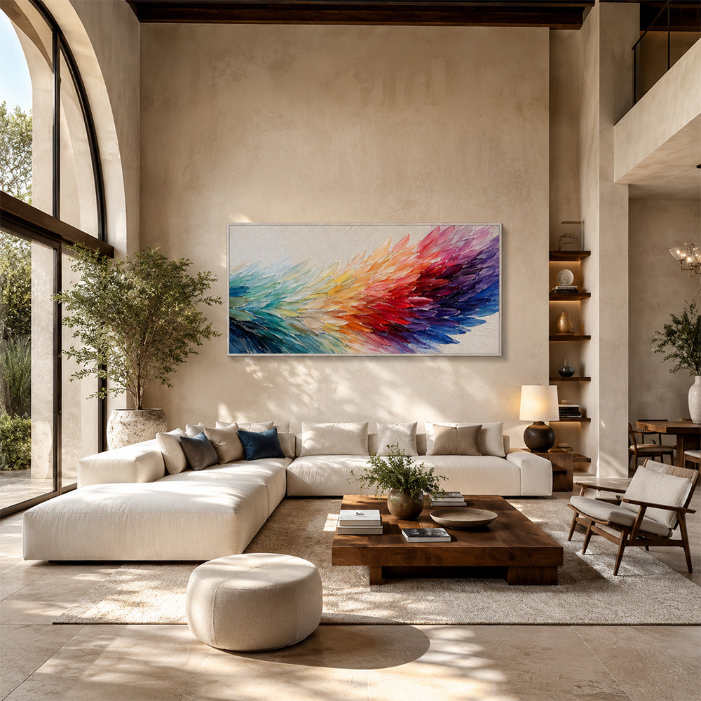 Abstract Wall Art – Rainbow Feather Waves