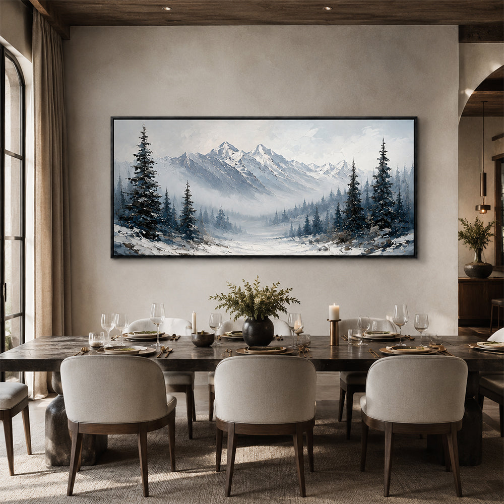 Texture Painting Art – Snowy Pine Mountain Scene