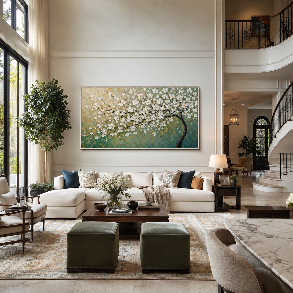 Texture Painting Art – White Blossom Tree