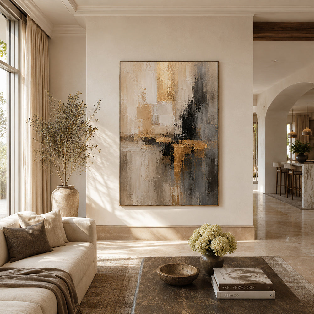 Abstract Wall Art – Gilded Neutral Blocks