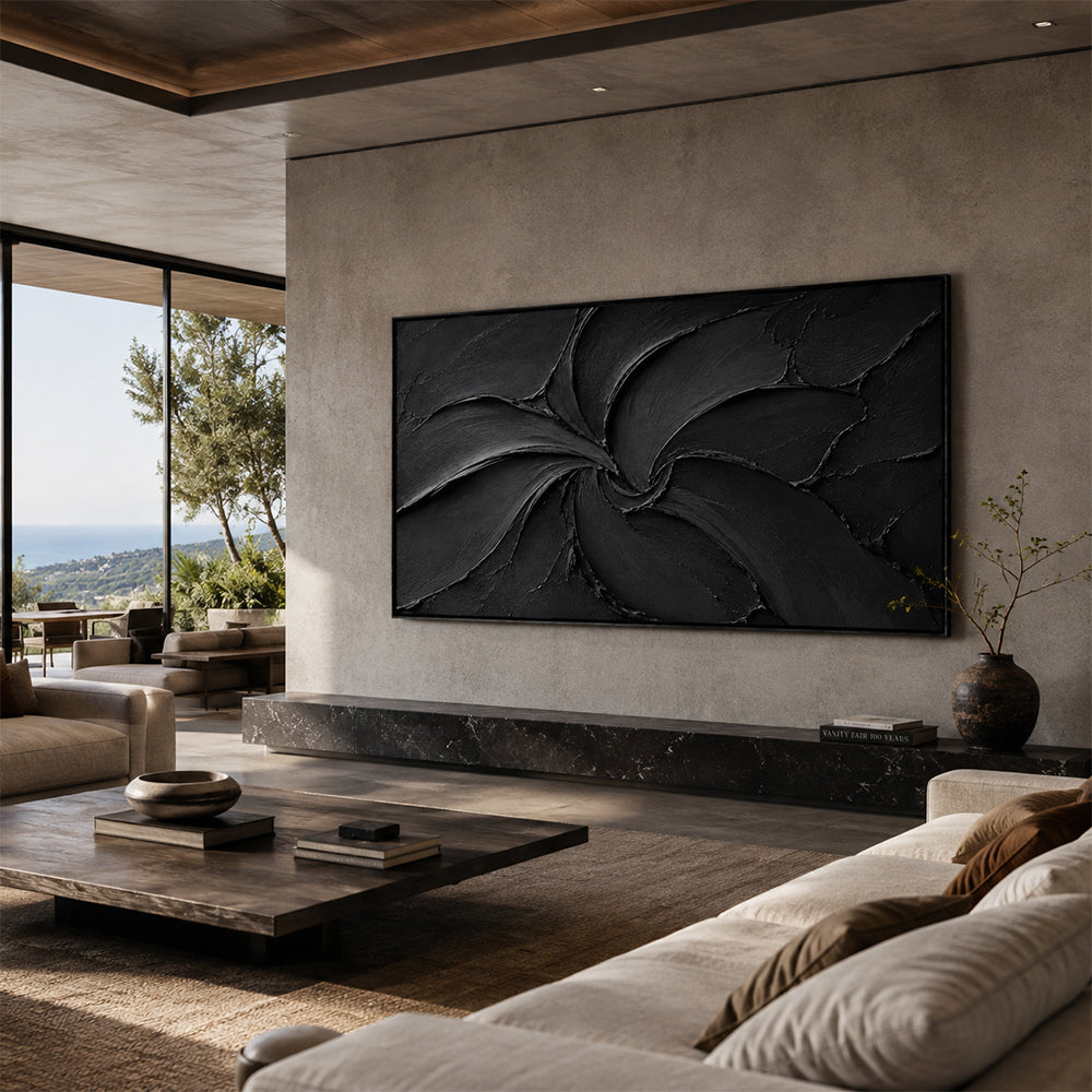 Texture Painting Art – Swirling Black Impasto Forms