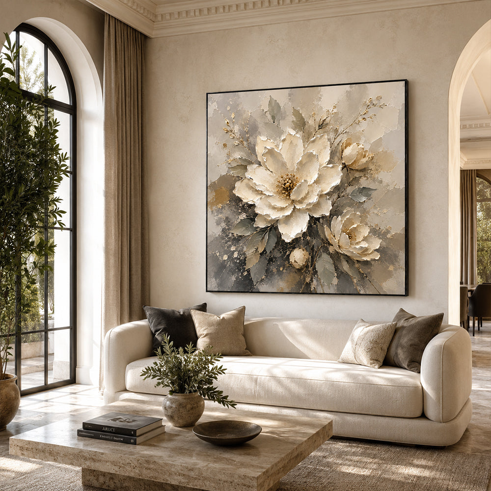 Texture Painting Art – Neutral Cream Florals