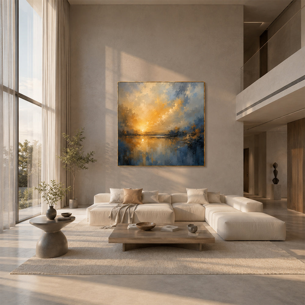 [Copy]Abstract Wall Art – Neutral Lakescape Textured Handmade Oil Painting Wall Art