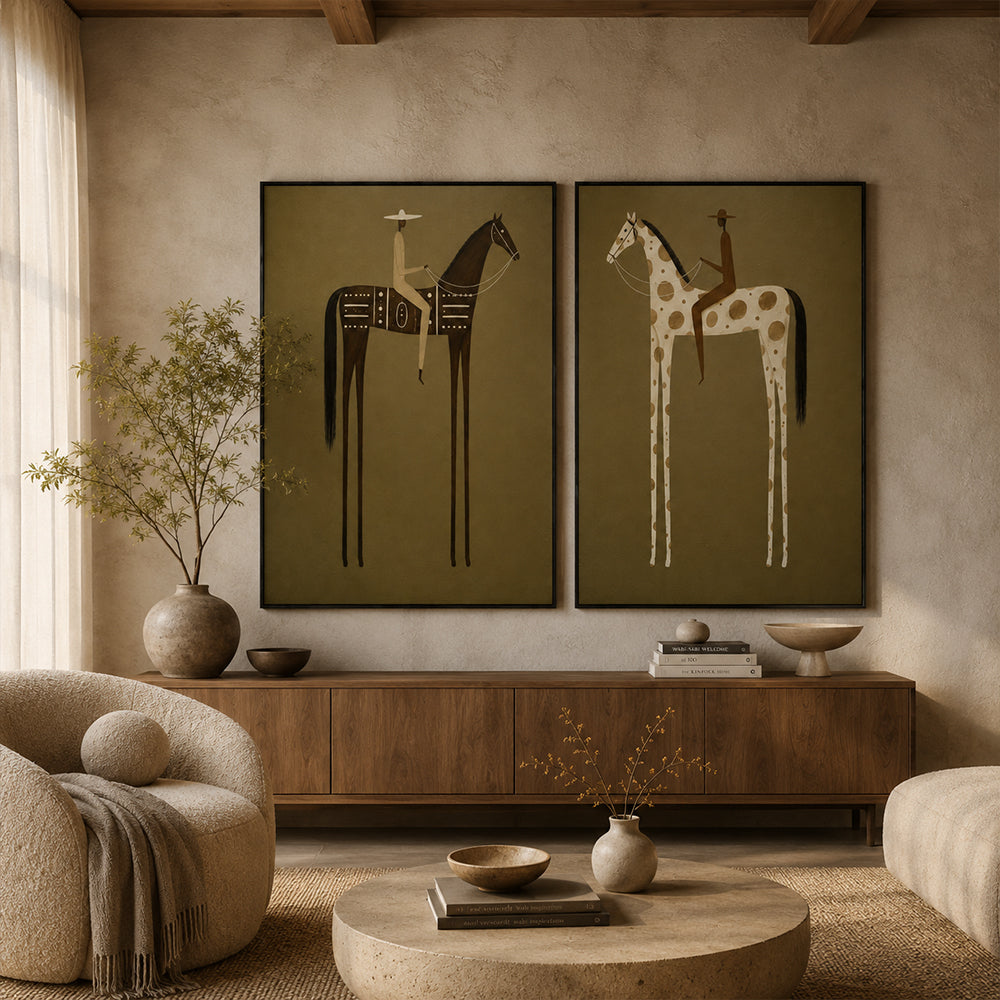Vintage Americana Art – Earthy Minimalist Abstract Figure Handmade Textured Oil Painting Wall Art