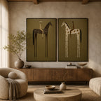 Vintage Americana Art – Earthy Minimalist Abstract Figure Handmade Textured Oil Painting Wall Art