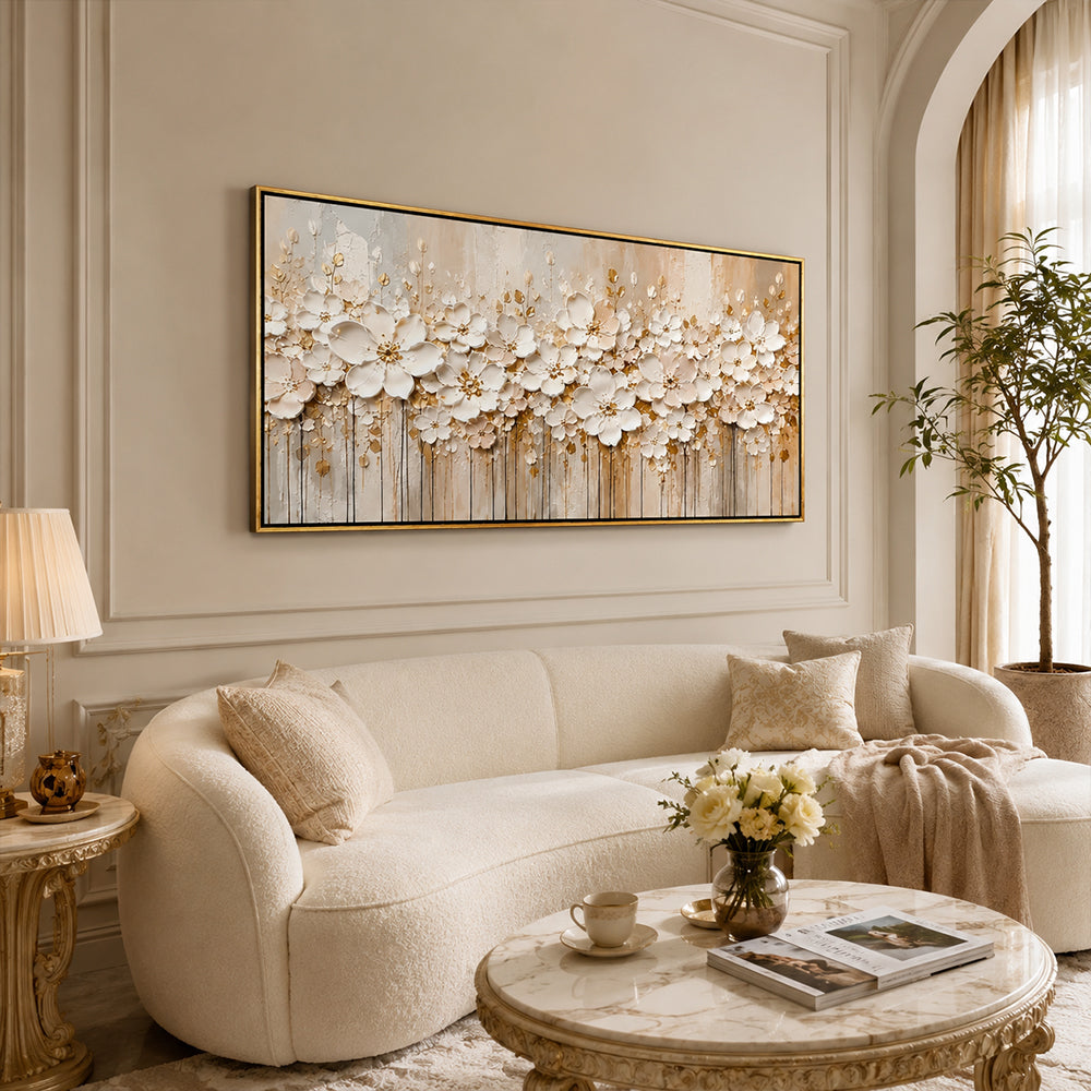 Texture Painting Art – Cream Floral Relief Art