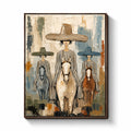 Vintage Americana Art – Three Striped Hat Ladies & Horses Textured Handmade Oil Painting Wall Art