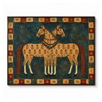 Vintage Americana Art – Folk Twin Horses Textured Handmade Oil Painting Wall Art