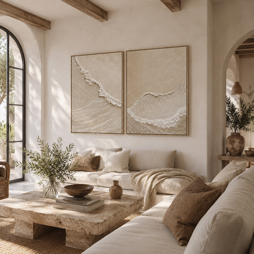 Wabi Sabi Art – Textured Ocean Diptych