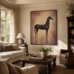 Vintage Americana Art – Slender Dark Horse with Wine Glasses Textured Handmade Oil Painting Wall Art