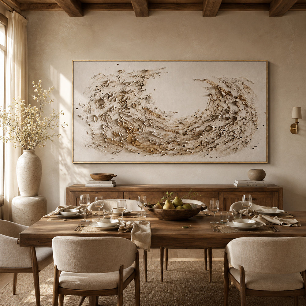 Wabi Sabi Art – Textured Crescent Wave
