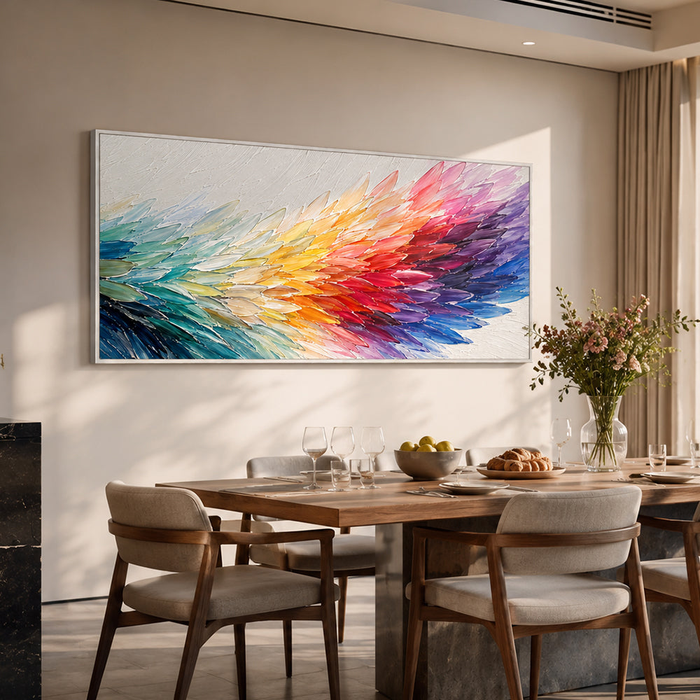 Abstract Wall Art – Rainbow Feather Waves