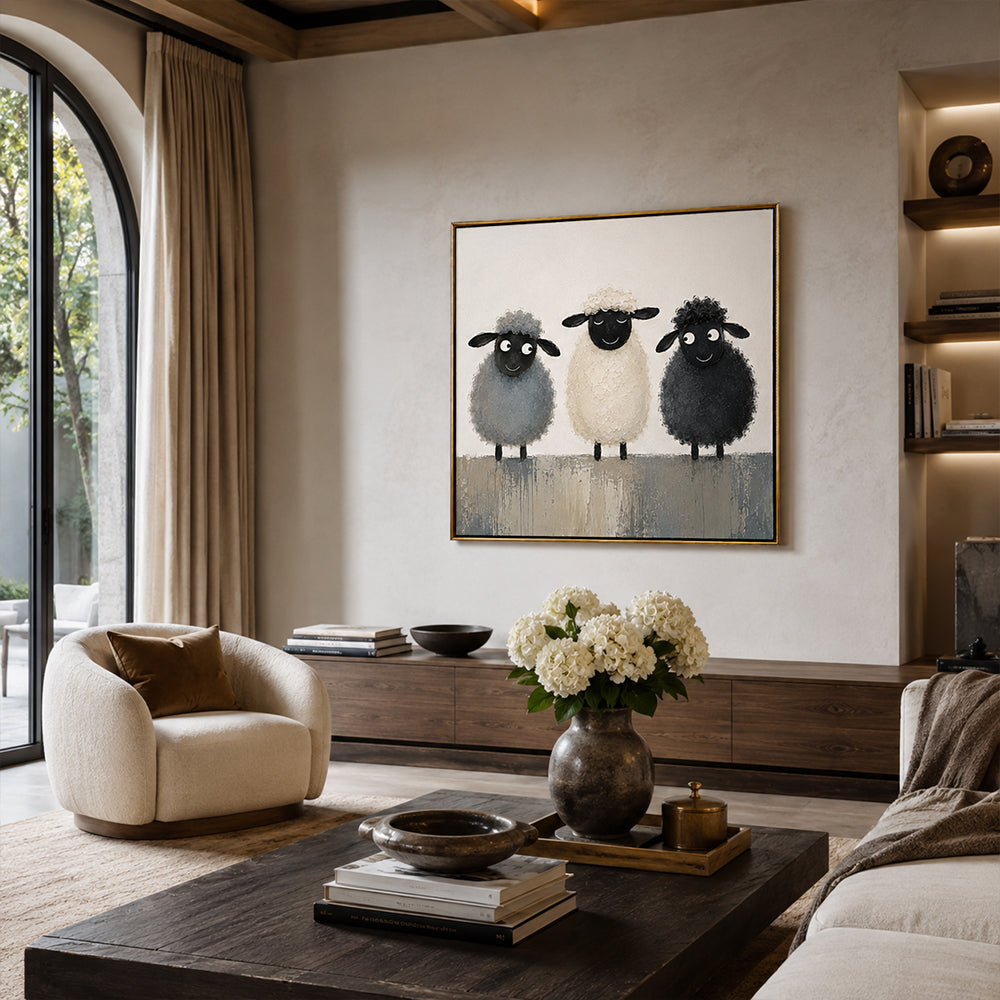 Texture Painting Art – Three Fluffy Sheep
