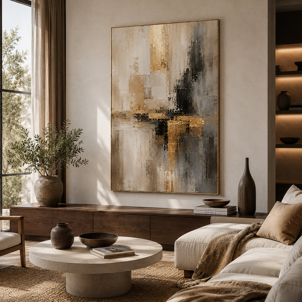Abstract Wall Art – Gilded Neutral Blocks