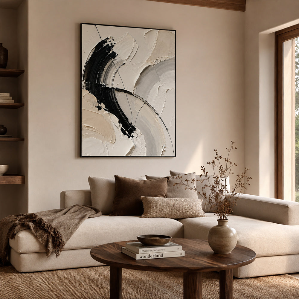 Abstract Wall Art – Curved Neutral Impasto Strokes