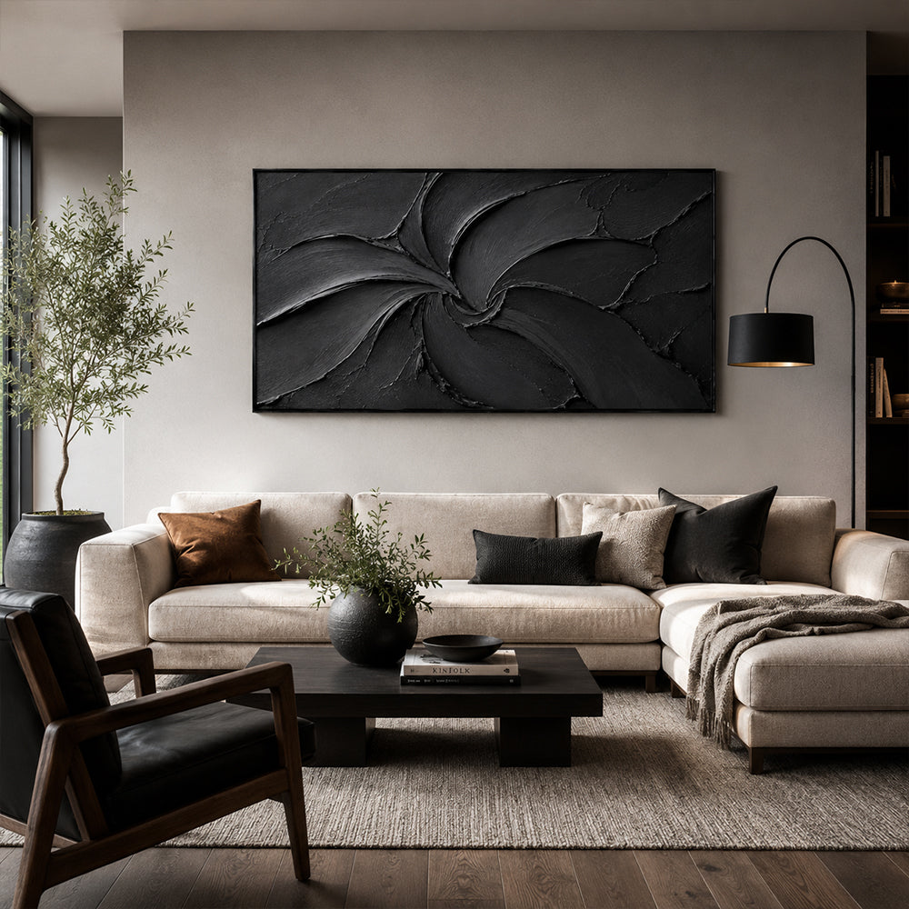 Texture Painting Art – Swirling Black Impasto Forms