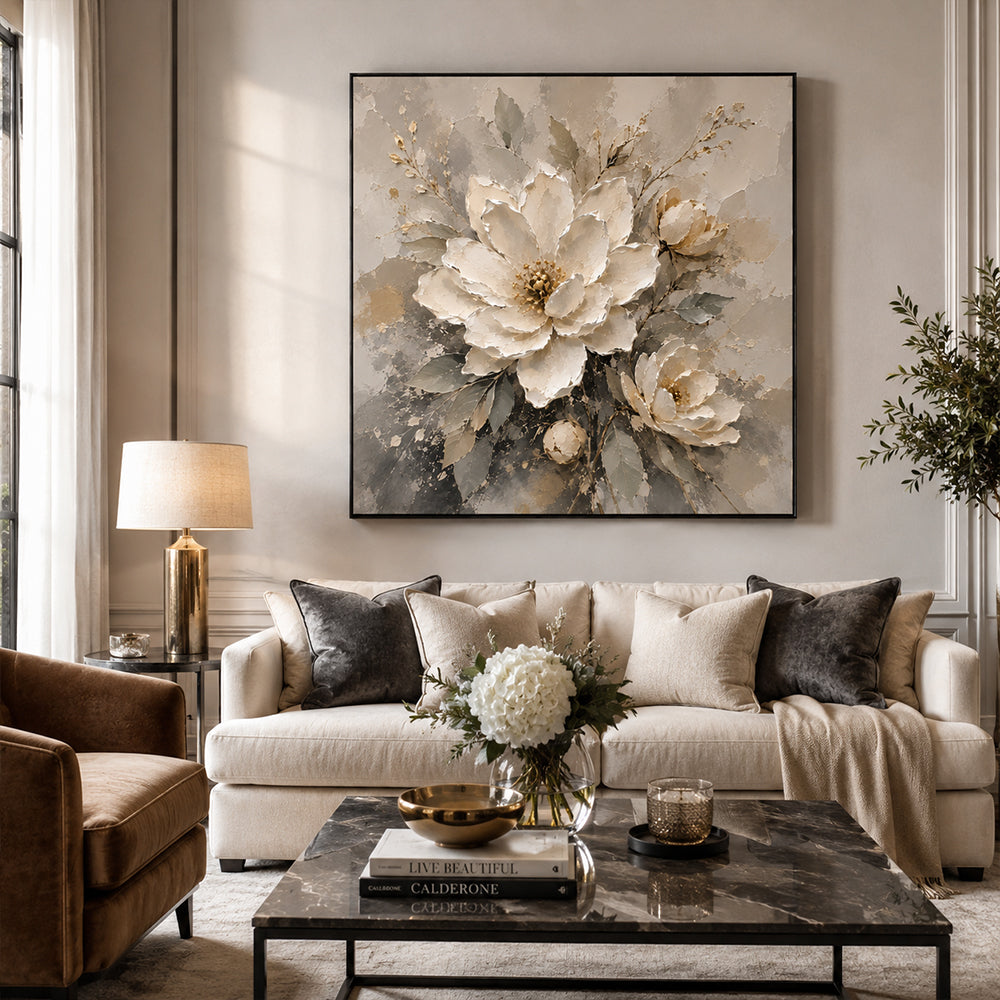 Texture Painting Art – Neutral Cream Florals