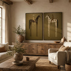 Vintage Americana Art – Earthy Minimalist Abstract Figure Handmade Textured Oil Painting Wall Art