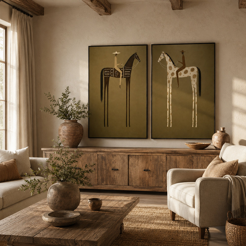 Vintage Americana Art – Earthy Minimalist Abstract Figure Handmade Textured Oil Painting Wall Art
