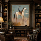 Vintage Americana Art – Textured Surreal Equestrian Handmade Oil Painting Wall Art