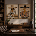 [Copy]Vintage Americana Art – Handmade Woman & Dark Horse Textured Oil Painting