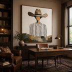 Vintage Americana Art – Striped Shirt Cowboy Textured Handmade Oil Painting Wall Art