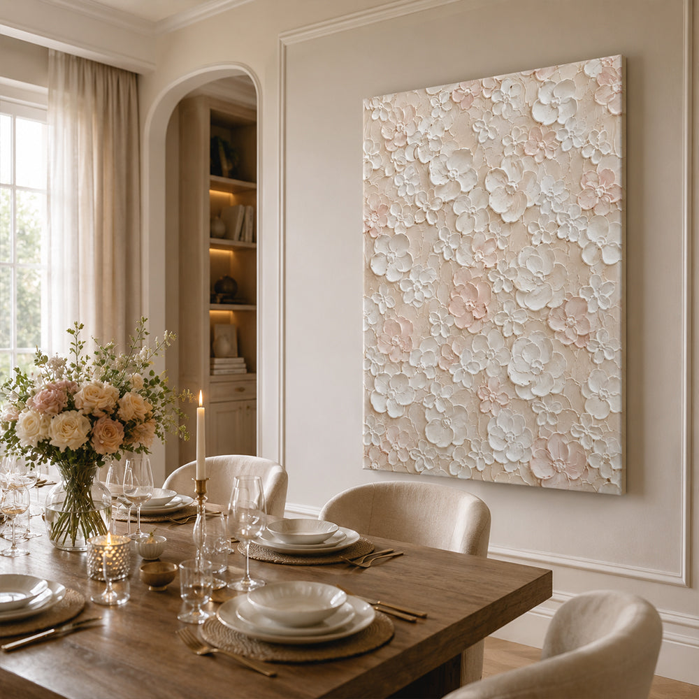 Texture Painting Art – Neutral 3D Floral Blooms