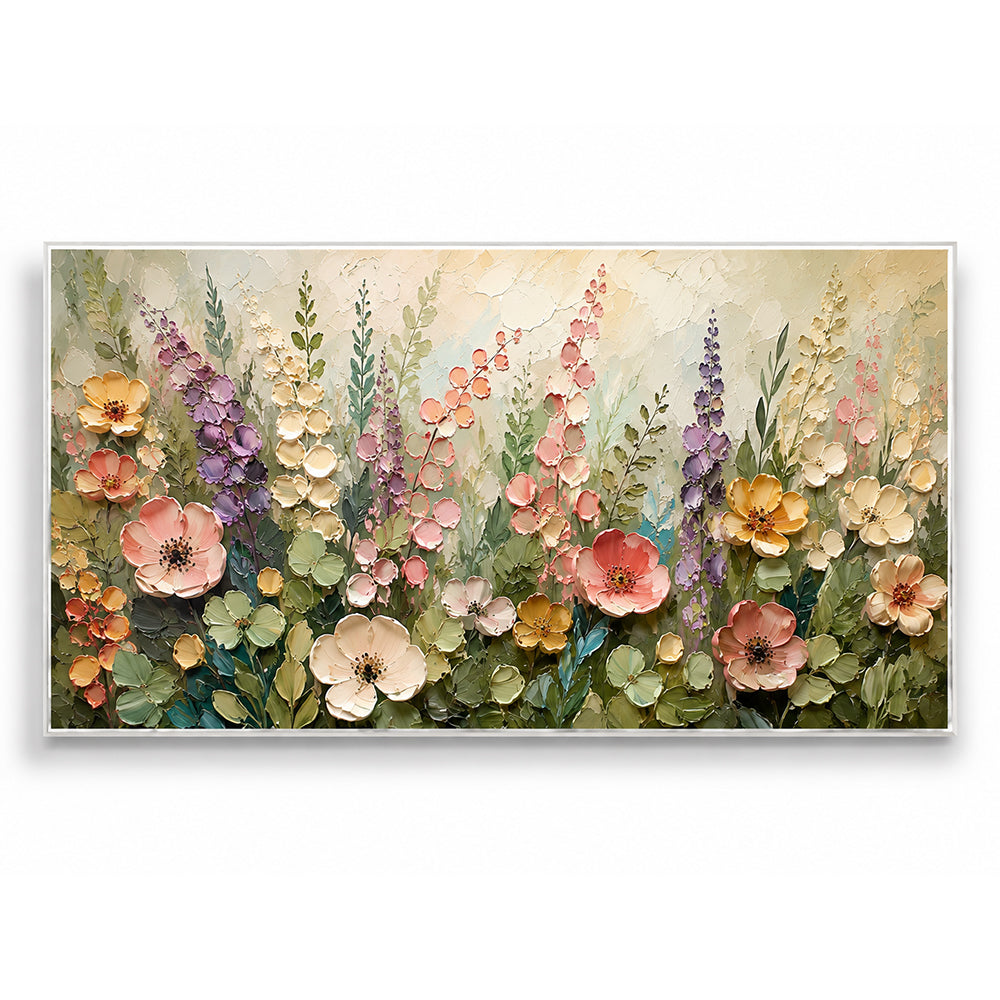 Texture Painting Art – Pastel Wildflower Textured Handmade Oil Painting Wall Art