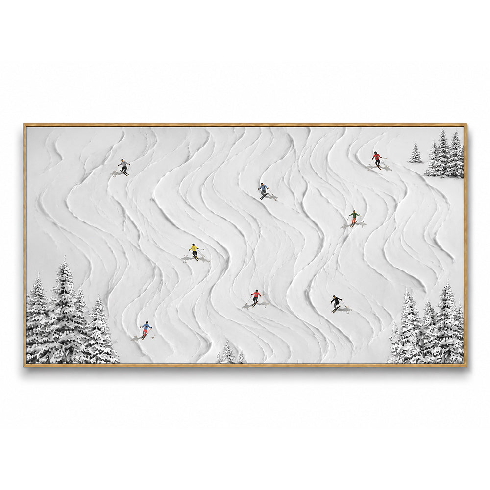 Texture Painting Art – Skiers On Snowy Slopes