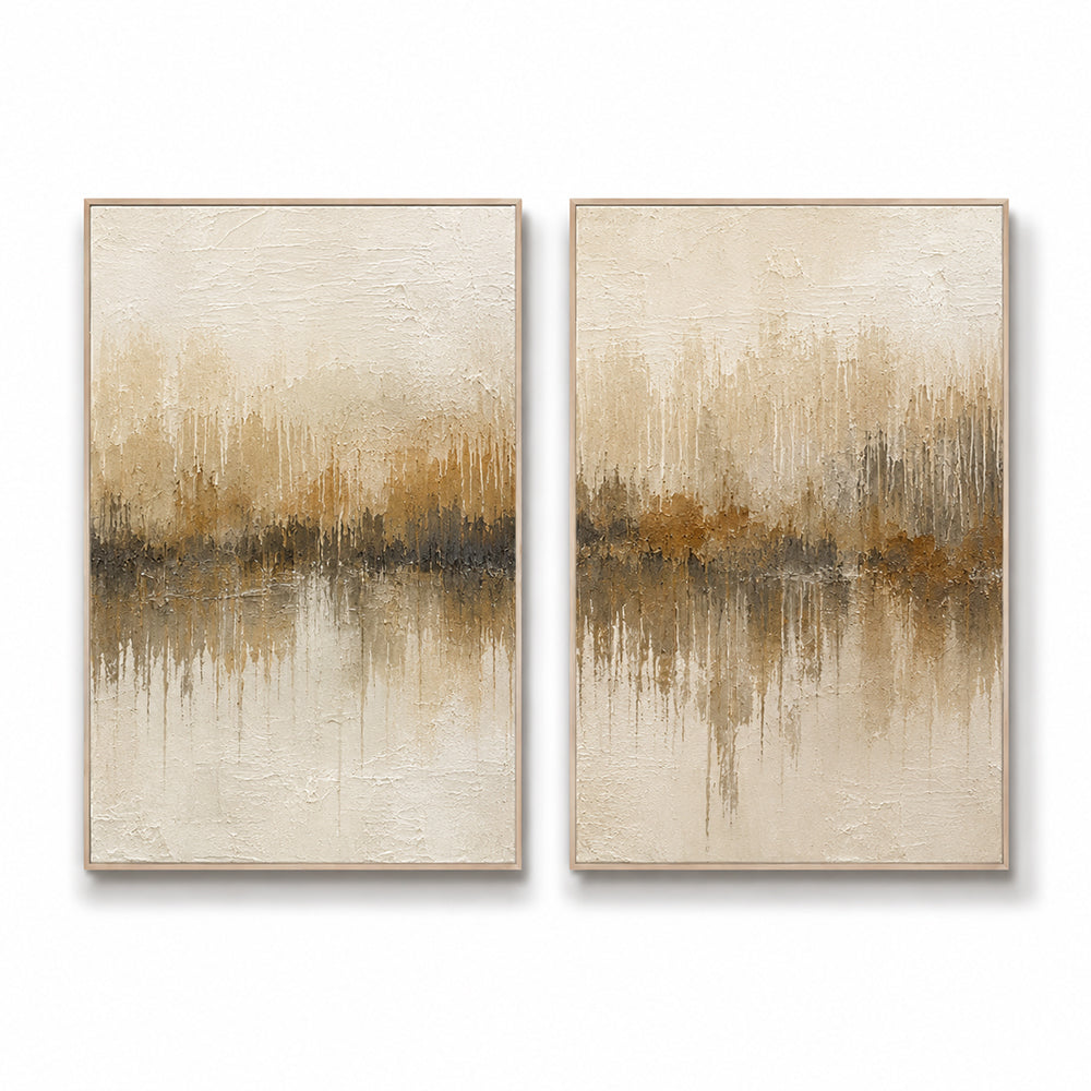 Abstract Wall Art – Neutral Forest Reflection Diptych