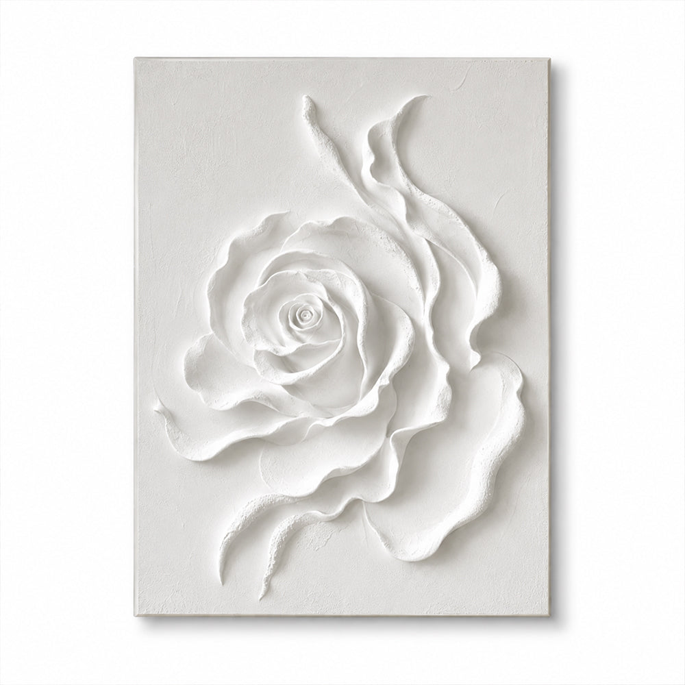 Minimalist Painting Art – Textured White Rose Relief