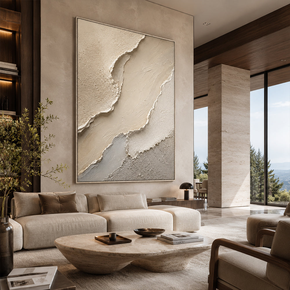 Wabi Sabi Art – Cream Layered Abstract Terrain