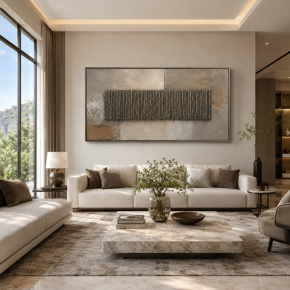 Wabi Sabi Art – Metallic Linear Relief Panel
