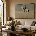 Vintage Americana Art – Pale Horse Rider Textured Handmade Oil Painting Wall Art