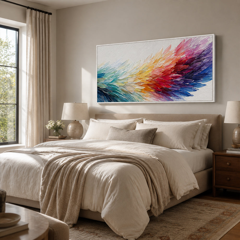 Abstract Wall Art – Rainbow Feather Waves