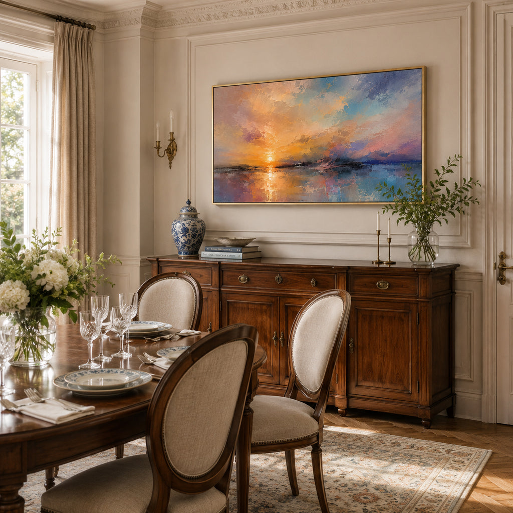 Abstract Wall Art – Sunset Lakescape Textured Handmade Oil Painting Wall Art