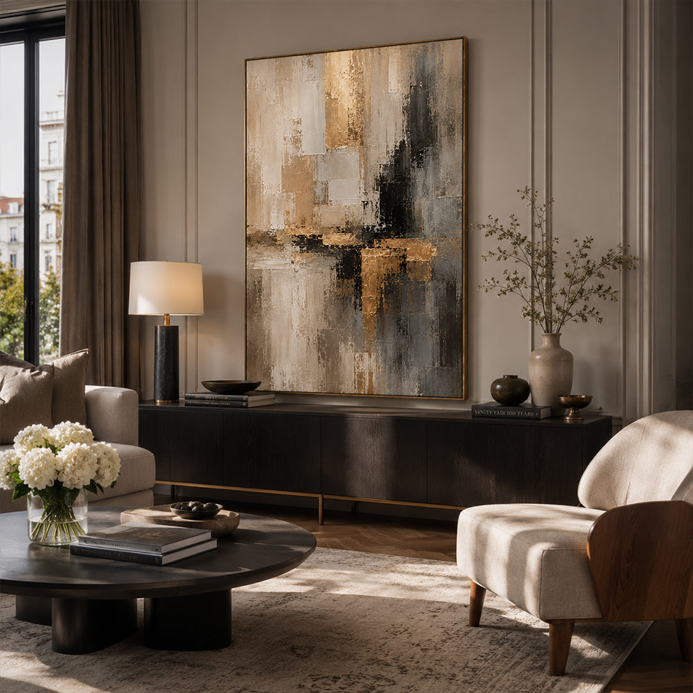 Abstract Wall Art – Gilded Neutral Blocks