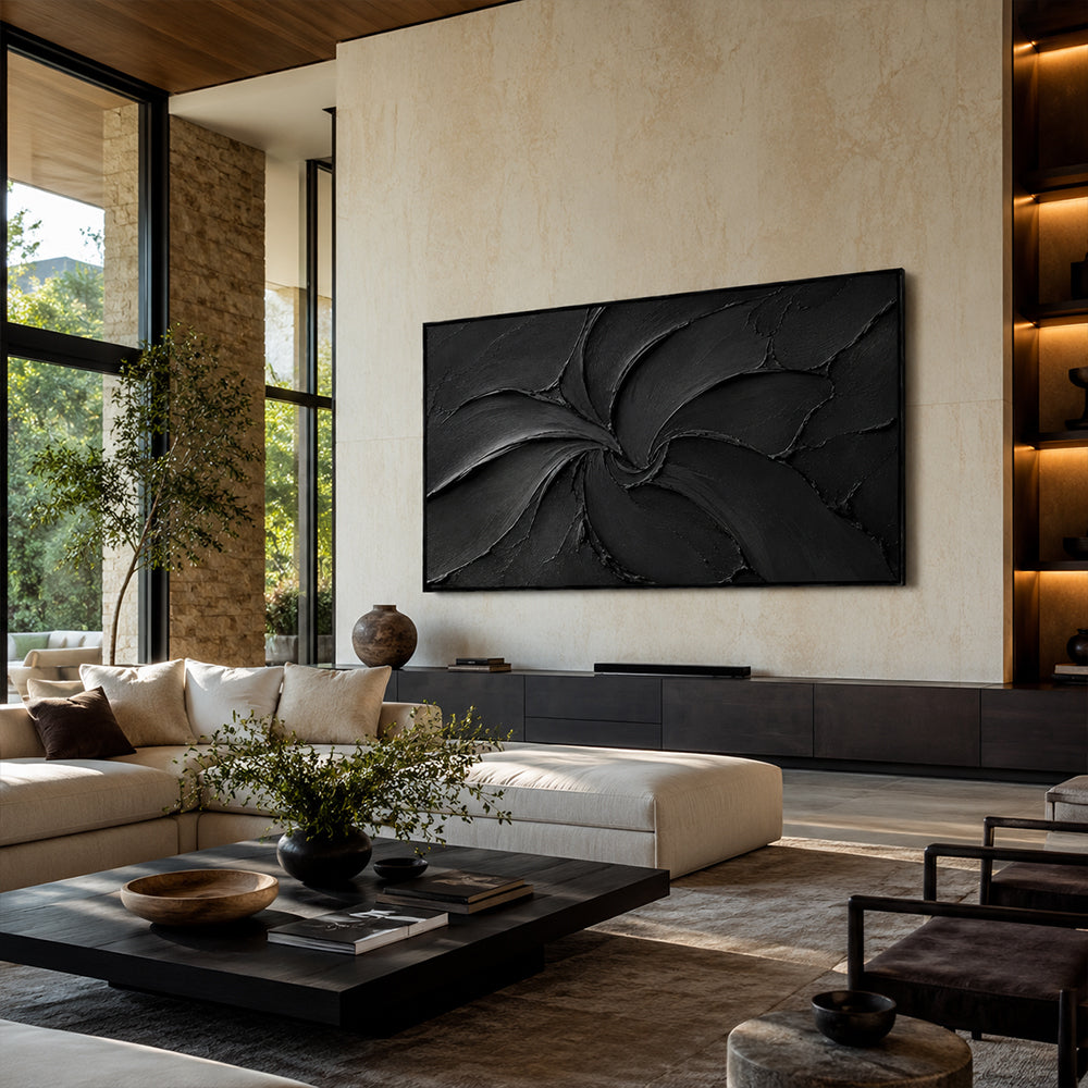 Texture Painting Art – Swirling Black Impasto Forms