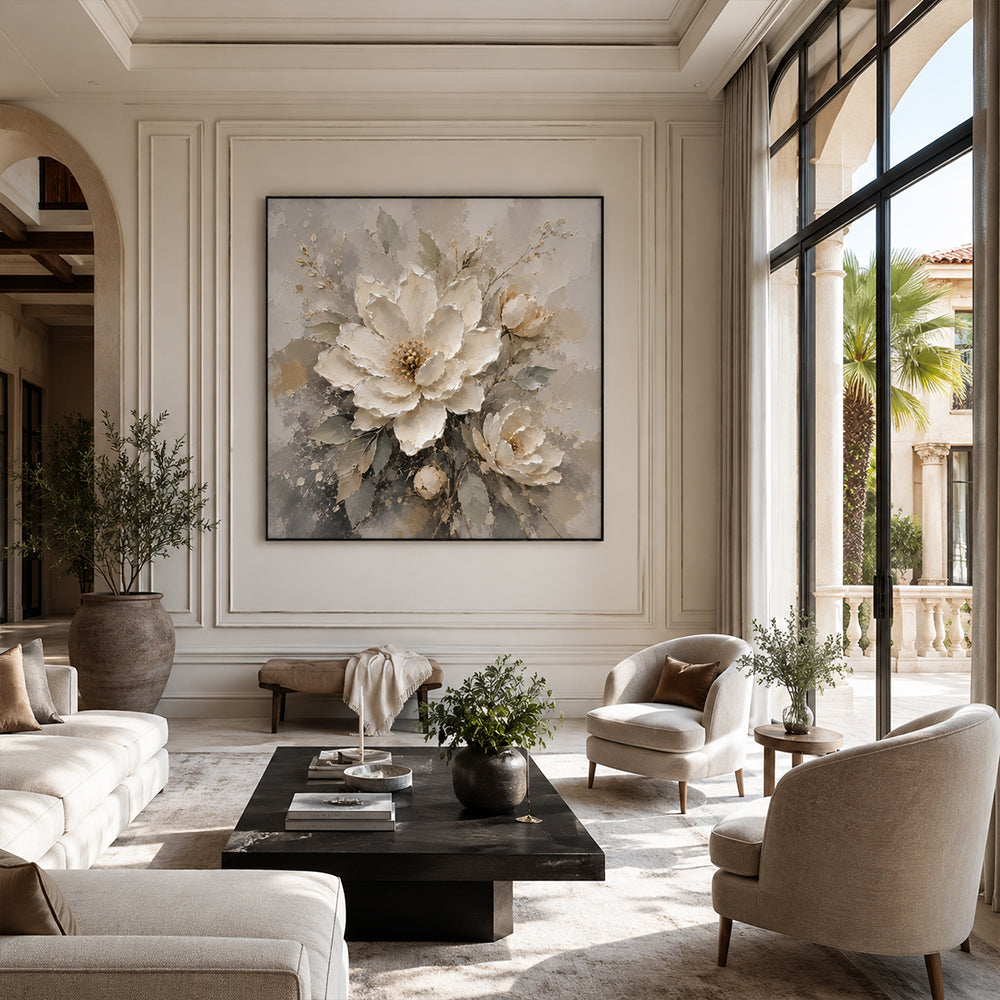 Texture Painting Art – Neutral Cream Florals
