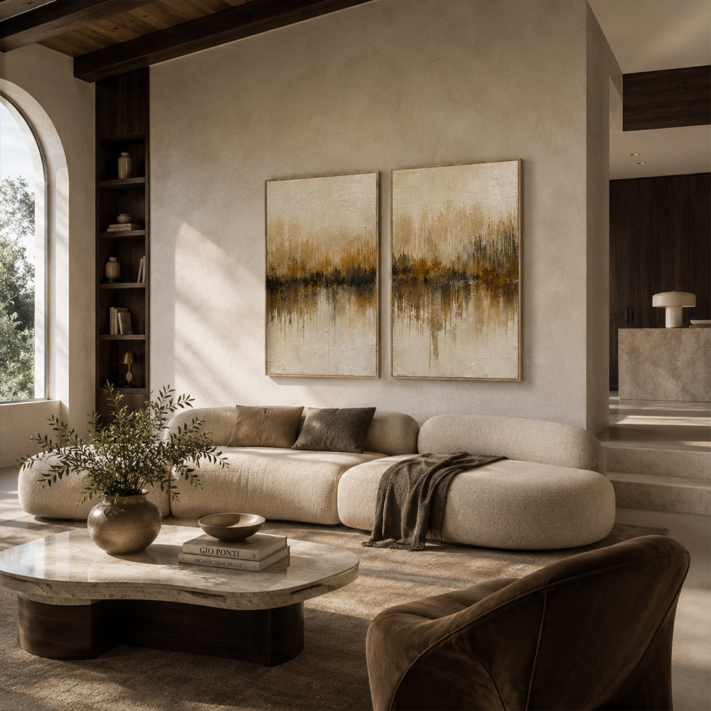Abstract Wall Art – Neutral Forest Reflection Diptych