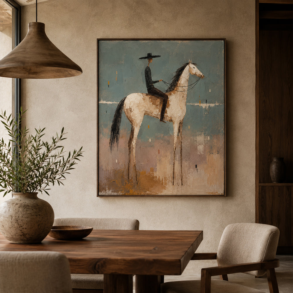 Vintage Americana Art – Textured Surreal Equestrian Handmade Oil Painting Wall Art
