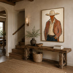 Vintage Americana Art – Textured Rustic Western Minimalist Handmade Oil Painting Wall Art