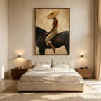 Vintage Americana Art – Handmade Woman & Dark Horse Textured Oil Painting
