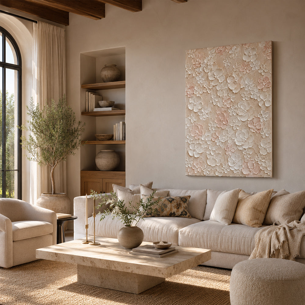 Texture Painting Art – Neutral 3D Floral Blooms