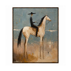 Vintage Americana Art – Textured Surreal Equestrian Handmade Oil Painting Wall Art