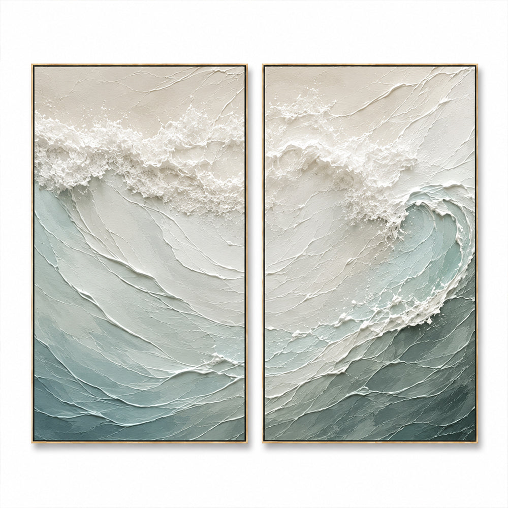 Minimalist Painting Art – Textured Ocean Wave Diptych