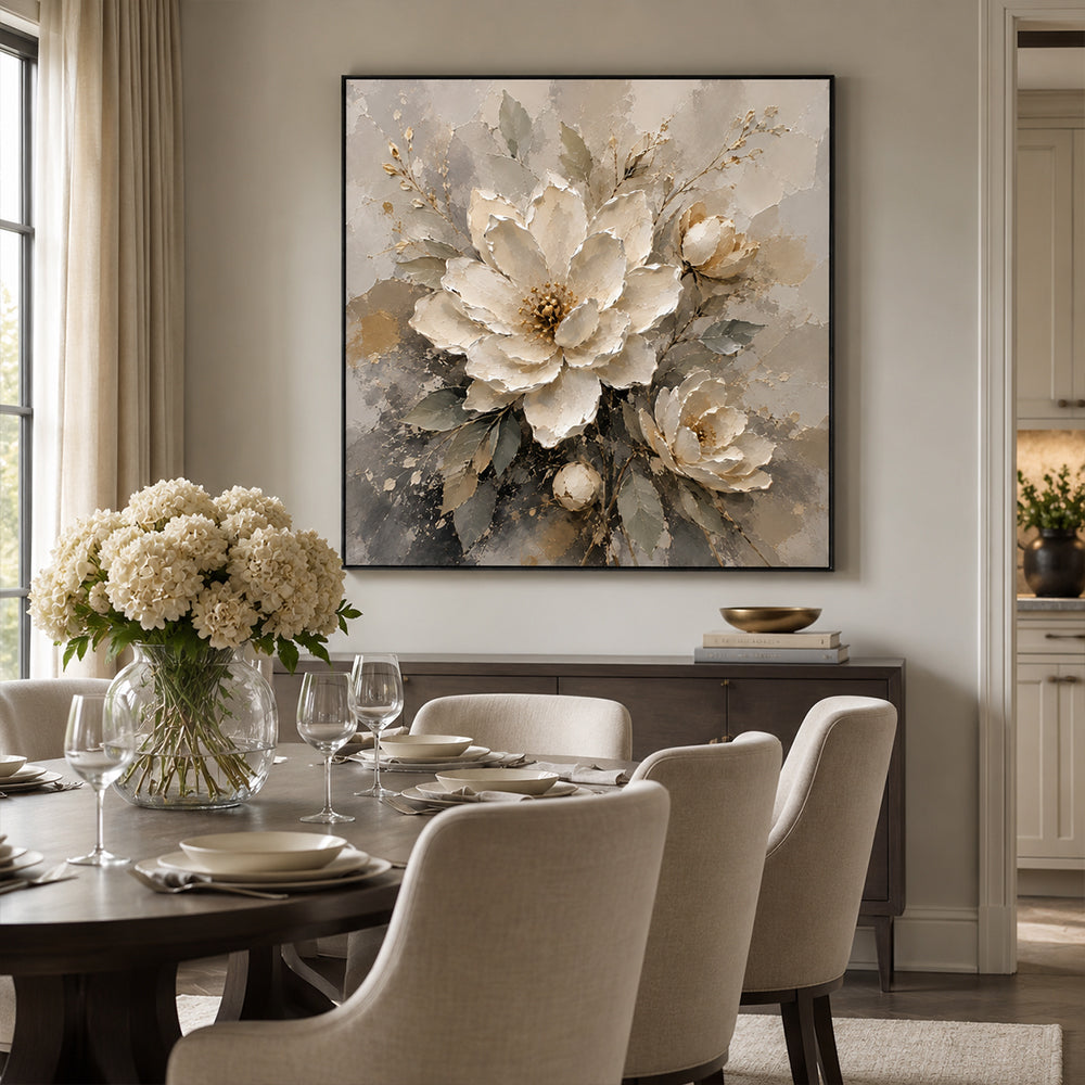 Texture Painting Art – Neutral Cream Florals