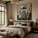 Vintage Americana Art – Three Striped Hat Ladies & Horses Textured Handmade Oil Painting Wall Art