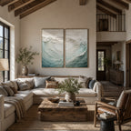 Minimalist Painting Art – Textured Ocean Wave Diptych